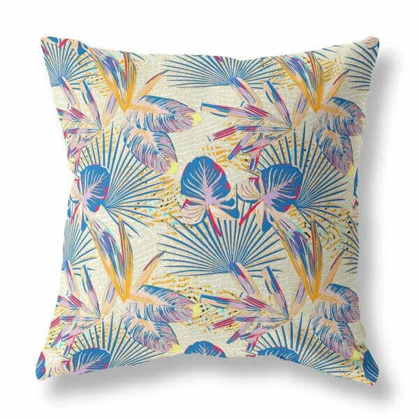 Palacedesigns 18 in. Tropical Indoor & Outdoor Throw Pillow Blue & Cream PA3104293